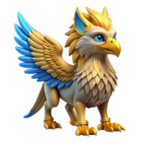 mysterious enchanting A majestic griffin with golden feathers and piercing blue eyes. NO BACKGROUND with Transparent Background. high resolution png