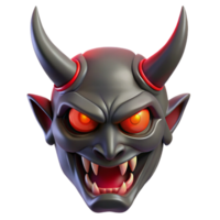 pristine traditional A fearsome demon mask with horns and glowing red eyes. NO BACKGROUND with Transparent Background. studio quality png