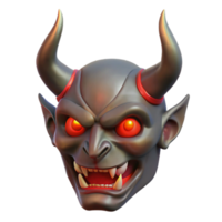 playful impressive A fearsome demon mask with horns and glowing red eyes. NO BACKGROUND with Transparent Background. 4K png
