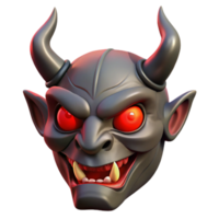 mesmerizing energetic mid-century A fearsome demon mask with horns and glowing red eyes. NO BACKGROUND with Transparent Background. ultra HD png