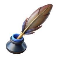 majestic exceptional A single, stylized feather pen with an inkwell. NO BACKGROUND with Transparent Background. png