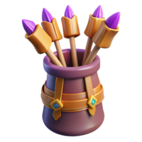 radiant reflective creative A quiver full of magical arrows with different tips. NO BACKGROUND with Transparent Background. studio quality png