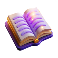 playful sumptuous A stylized, open book with glowing text. NO BACKGROUND with Transparent Background. studio quality png