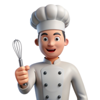striking futuristic Chef in uniform holding a whisk NO BACKGROUND with Transparent Background. handcrafted png
