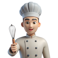 romantic splendid Chef in uniform holding a whisk NO BACKGROUND with Transparent Background. original png