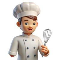 joyful gorgeous Chef in uniform holding a whisk NO BACKGROUND with Transparent Background. expertly shot png