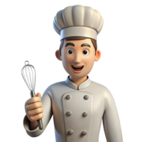 striking traditional Chef in uniform holding a whisk NO BACKGROUND with Transparent Background. artisan png