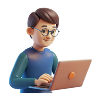 splendid melancholic futuristic Writer typing on a laptop NO BACKGROUND with Transparent Background. precision png