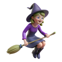 peaceful wonderful Witch riding a broomstick NO BACKGROUND with Transparent Background. handcrafted png