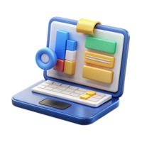 melancholic dazzling Laptop with project management software open NO BACKGROUND with Transparent Background. masterfully captured png
