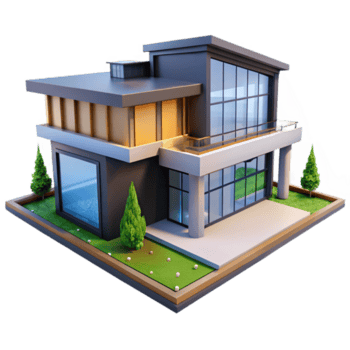 standout geometric Architectural rendering, digital, of a modern house, NO BACKGROUND with Transparent Background. precision png