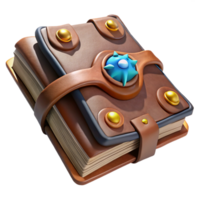 standout artistic A weathered, leather-bound spellbook, open to a page filled with arcane symbols. NO BACKGROUND with Transparent Background. museum quality png