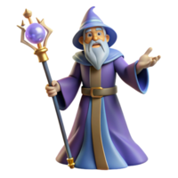 glorious exceptional A powerful wizard, staff in hand, casting a spell. NO BACKGROUND with Transparent Background. png