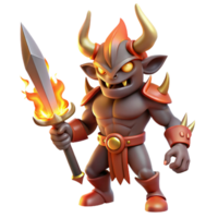 pristine dramatic abstract A fierce, horned demon, holding a flaming sword. NO BACKGROUND with Transparent Background. fine detail png