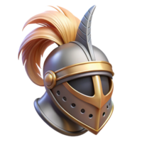 mysterious dazzling A knight's helmet, adorned with a plume of feathers. NO BACKGROUND with Transparent Background. 8K png