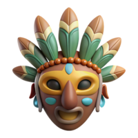unforgettable rustic A stylized tribal mask, adorned with feathers and beads. NO BACKGROUND with Transparent Background. handcrafted png