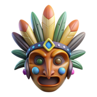 joyful mesmerizing A stylized tribal mask, adorned with feathers and beads. NO BACKGROUND with Transparent Background. fine detail png