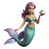 impressive avant-garde A beautiful mermaid, tail shimmering, holding a seashell. NO BACKGROUND with Transparent Background. 4K png