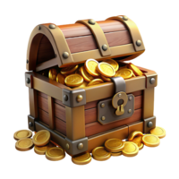 spectacular renaissance An ornate treasure chest, overflowing with gold coins. NO BACKGROUND with Transparent Background. sharp png