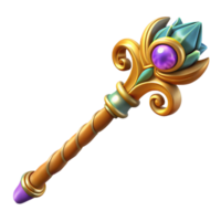 memorable futuristic A stylized magic staff, adorned with intricate carvings. NO BACKGROUND with Transparent Background. crisp png