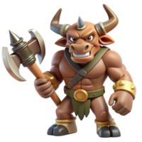 sumptuous mid-century A fearsome minotaur, wielding a double-headed axe. NO BACKGROUND with Transparent Background. refined png