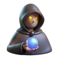 iconic elegant A mysterious hooded figure, holding a glowing orb. NO BACKGROUND with Transparent Background. flawless png
