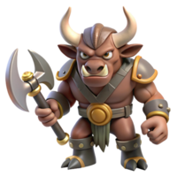 immaculate artistic A fearsome minotaur, wielding a double-headed axe. NO BACKGROUND with Transparent Background. fine detail png
