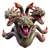 harmonious impressive A fearsome hydra, multiple heads snarling. NO BACKGROUND with Transparent Background. authentic png