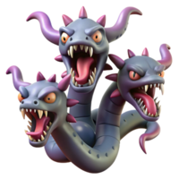 mesmerizing quintessential A fearsome hydra, multiple heads snarling. NO BACKGROUND with Transparent Background. png