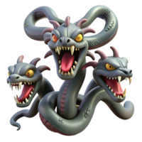 peaceful vibrant A fearsome hydra, multiple heads snarling. NO BACKGROUND with Transparent Background. elite png