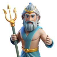 impressive bohemian Poseidon, God of the Sea, wielding a trident NO BACKGROUND with Transparent Background. flawless png