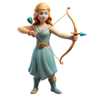 wonderful whimsical modern Artemis, Goddess of the Hunt, with a bow and arrow NO BACKGROUND with Transparent Background. 8K png