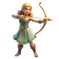 whimsical spectacular Artemis, Goddess of the Hunt, with a bow and arrow NO BACKGROUND with Transparent Background. ultra HD png