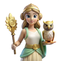 timeless gothic Athena, Goddess of Wisdom, with an owl NO BACKGROUND with Transparent Background. impeccable png