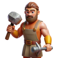 spectacular surreal Hephaestus, God of the Forge, with a hammer NO BACKGROUND with Transparent Background. studio quality png