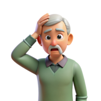 unparalleled rustic Confused senior man, scratching head, bewildered expression, NO BACKGROUND with Transparent Background. 4K png
