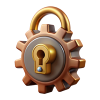 stunning iconic Steampunk lock with intricate gear mechanisms and a brass keyhole. NO BACKGROUND with Transparent Background. png