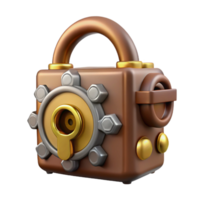 melancholic exquisite Steampunk lock with intricate gear mechanisms and a brass keyhole. NO BACKGROUND with Transparent Background. detailed png