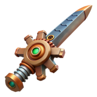 immaculate contemporary Steampunk sword with a gear-embedded hilt and a serrated blade. NO BACKGROUND with Transparent Background. 4K png