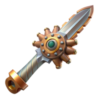 mesmerizing vintage Steampunk sword with a gear-embedded hilt and a serrated blade. NO BACKGROUND with Transparent Background. impeccable png