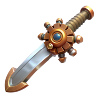 signature industrial Steampunk sword with a gear-embedded hilt and a serrated blade. NO BACKGROUND with Transparent Background. masterfully captured png