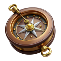 melancholic pristine Steampunk compass with intricate brass details and a rotating needle. NO BACKGROUND with Transparent Background. sharp png