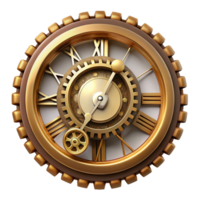 magnificent reflective elegant Steampunk clock face with Roman numerals and exposed gears. NO BACKGROUND with Transparent Background. top-tier png