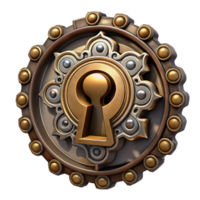 wonderful tranquil baroque Steampunk keyhole with intricate clockwork details and ornate carvings. NO BACKGROUND with Transparent Background. museum quality png