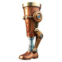 radiant nostalgic tropical Steampunk prosthetic leg with intricate clockwork and polished copper plating. NO BACKGROUND with Transparent Background. 8K png