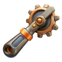 radiant unforgettable Steampunk wrench with adjustable jaws and intricate gear mechanisms. NO BACKGROUND with Transparent Background. png
