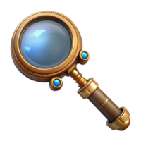 sought-after abstract Steampunk magnifying glass with an ornate handle and brass frame. NO BACKGROUND with Transparent Background. exclusive png