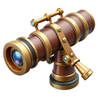 notable artistic Steampunk telescope with an extendable brass barrel and intricate lenses. NO BACKGROUND with Transparent Background. artisan png