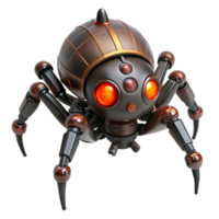 magnificent memorable Steampunk robotic spider with articulated legs and glowing red eyes. NO BACKGROUND with Transparent Background. png