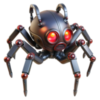 serene abstract Steampunk robotic spider with articulated legs and glowing red eyes. NO BACKGROUND with Transparent Background. top-tier png